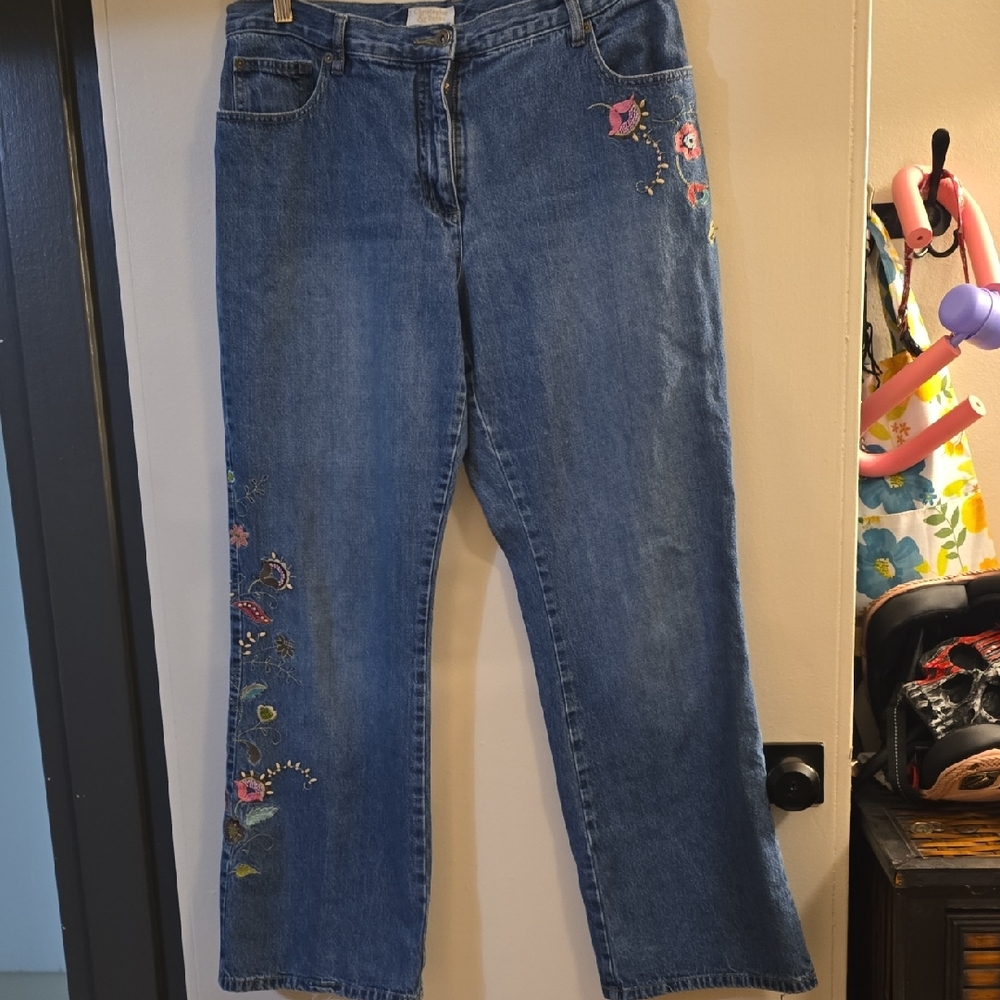 Christopher & Banks Blue Floral Embroidered Jeans